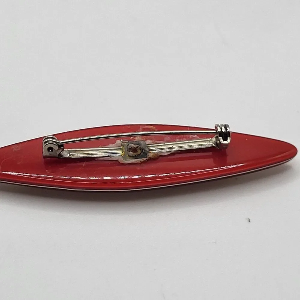 Vintage Red 80s Mod Deco Brooch Striped 3in
